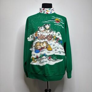 Vintage Nutcracker Cat Christmas Sweatshirt Green XL